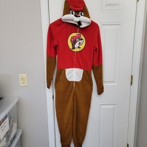Buc-ee's Beaver One Piece Zip Up Comfy Cozy Hooded Pockets Tail Youth Size M/L